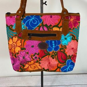 Guatemalan leather and floral shoulder bag